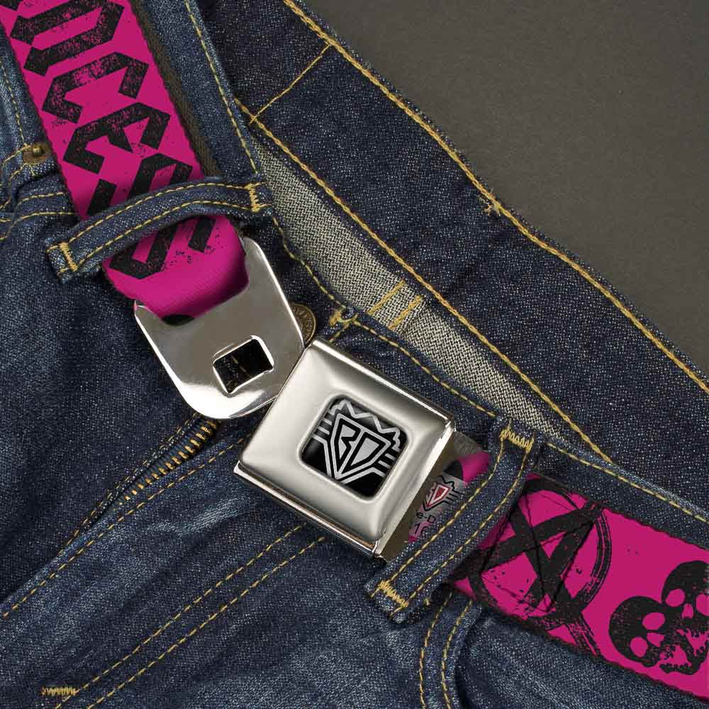 BD Wings Logo CLOSE-UP Full Color Black Silver Seatbelt Belt - Punk Princess Fuchsia/Black Webbing Seatbelt Belts Buckle-Down