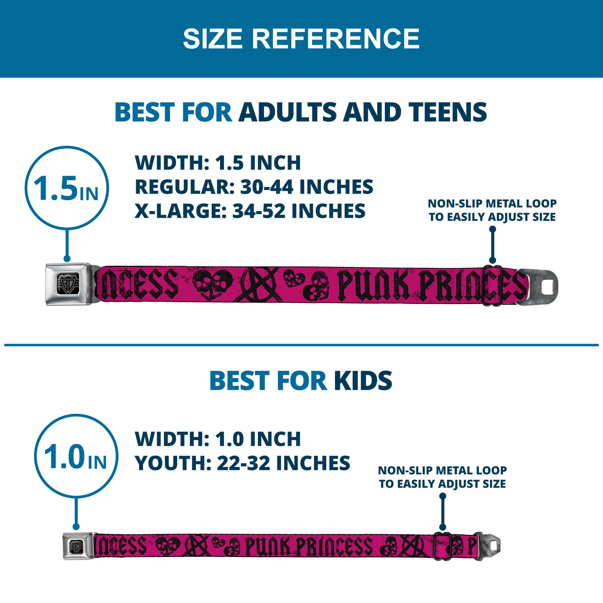 BD Wings Logo CLOSE-UP Full Color Black Silver Seatbelt Belt - Punk Princess Fuchsia/Black Webbing Seatbelt Belts Buckle-Down