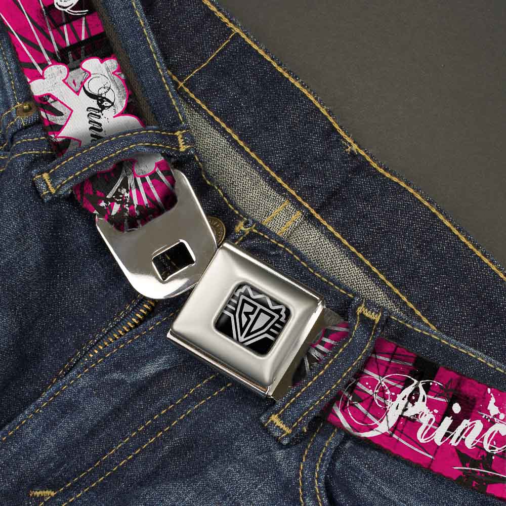 BD Wings Logo CLOSE-UP Full Color Black Silver Seatbelt Belt - Punk Princess w/Piano Keys Webbing Seatbelt Belts Buckle-Down