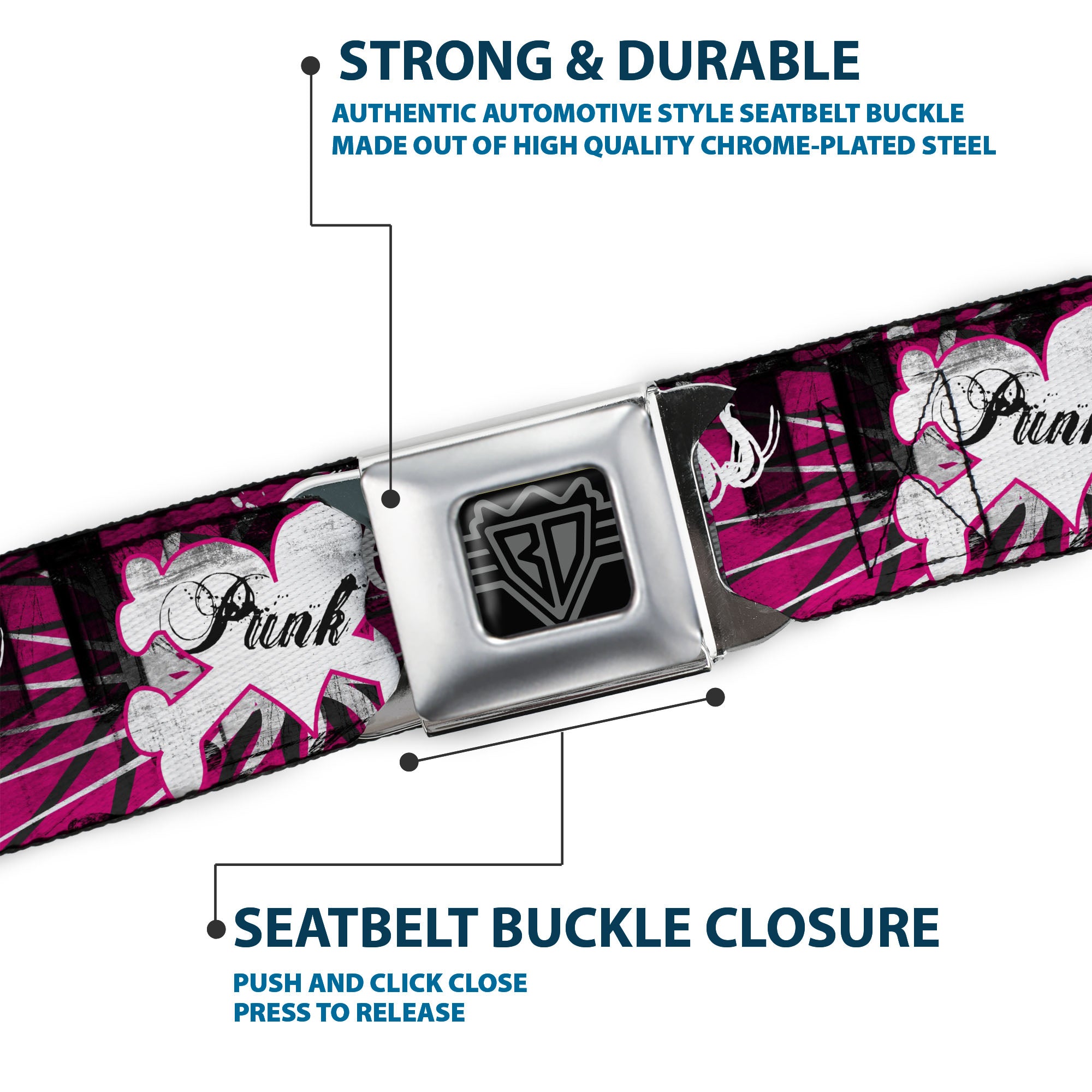 BD Wings Logo CLOSE-UP Full Color Black Silver Seatbelt Belt - Punk Princess w/Piano Keys Webbing Seatbelt Belts Buckle-Down
