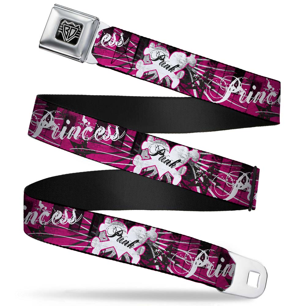 BD Wings Logo CLOSE-UP Full Color Black Silver Seatbelt Belt - Punk Princess w/Piano Keys Webbing Seatbelt Belts Buckle-Down