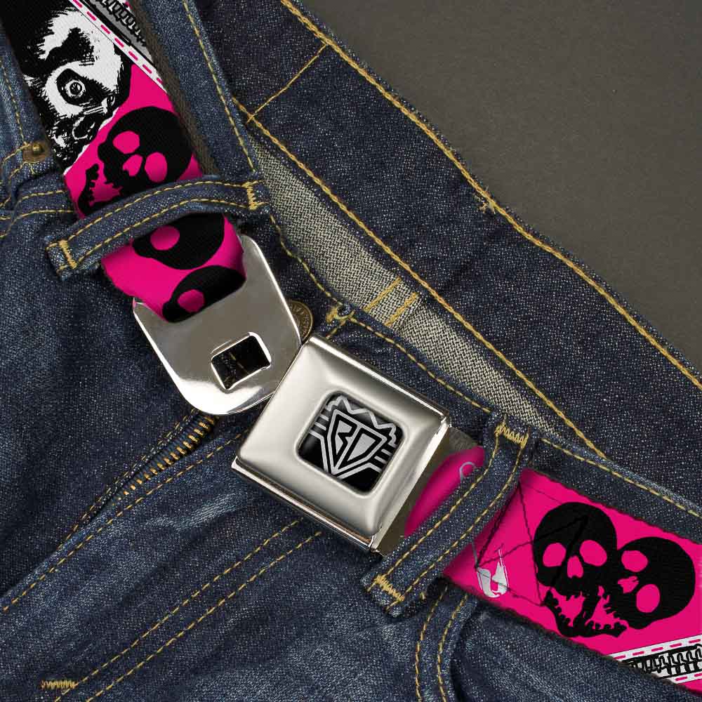 BD Wings Logo CLOSE-UP Full Color Black Silver Seatbelt Belt - Punk Princess w/Zippers & Skulls Webbing Seatbelt Belts Buckle-Down