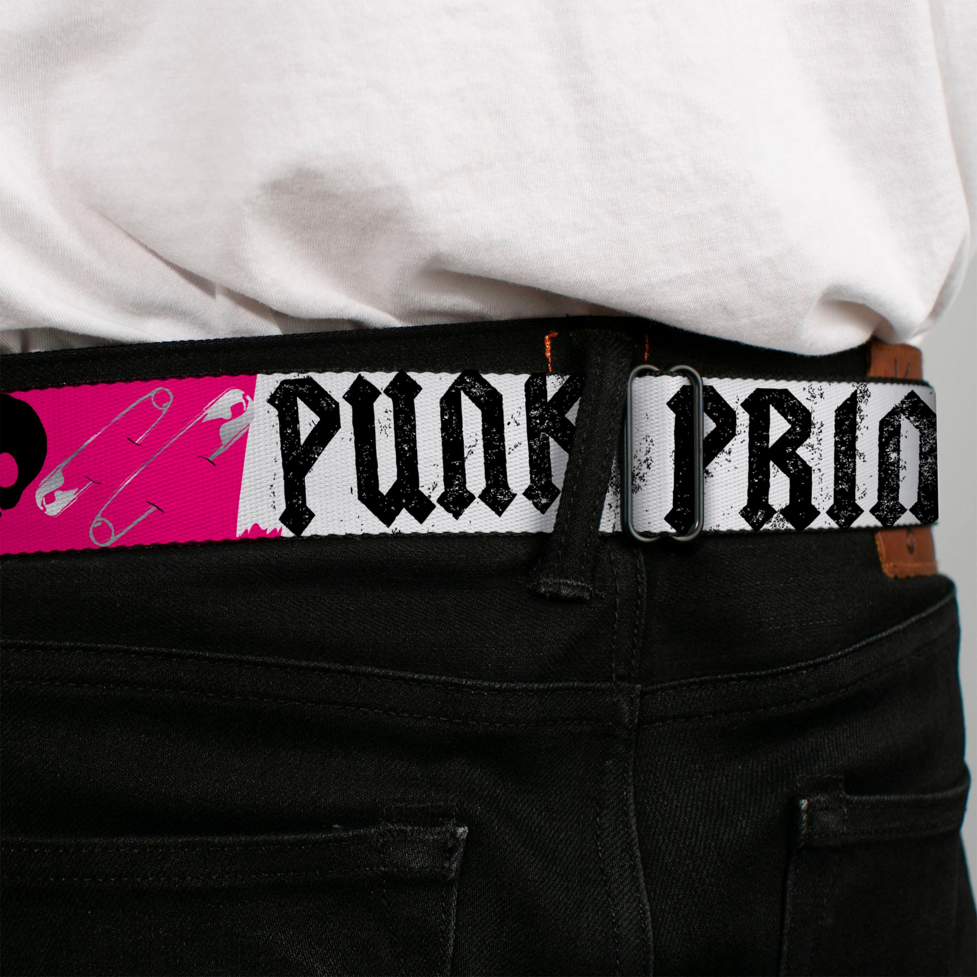 BD Wings Logo CLOSE-UP Full Color Black Silver Seatbelt Belt - Punk Princess w/Zippers & Skulls Webbing Seatbelt Belts Buckle-Down