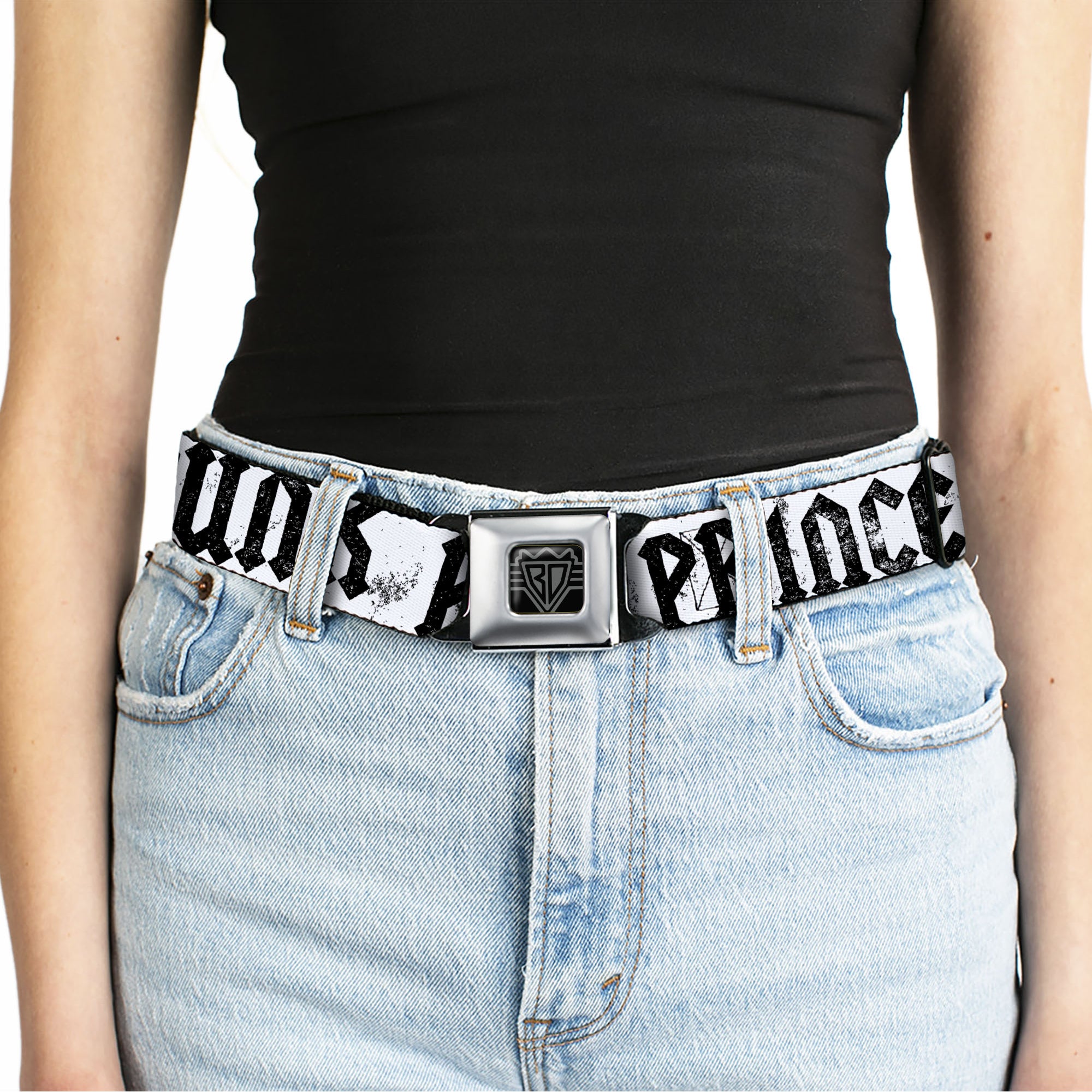 BD Wings Logo CLOSE-UP Full Color Black Silver Seatbelt Belt - Punk Princess w/Zippers & Skulls Webbing Seatbelt Belts Buckle-Down