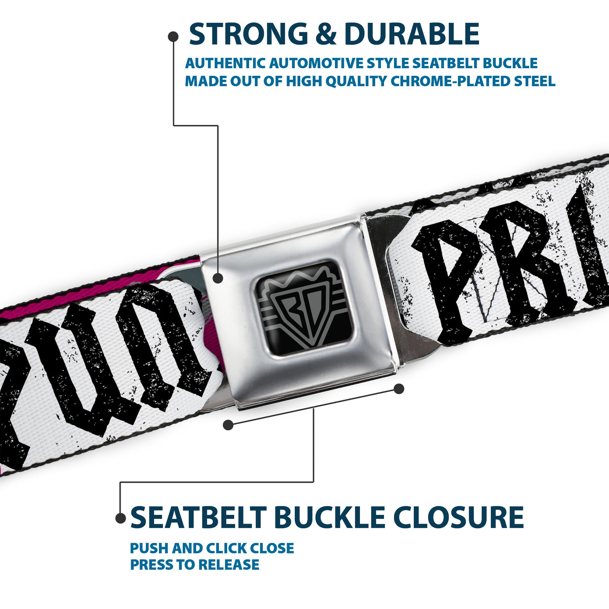 BD Wings Logo CLOSE-UP Full Color Black Silver Seatbelt Belt - Punk Princess w/Zippers & Skulls Webbing Seatbelt Belts Buckle-Down