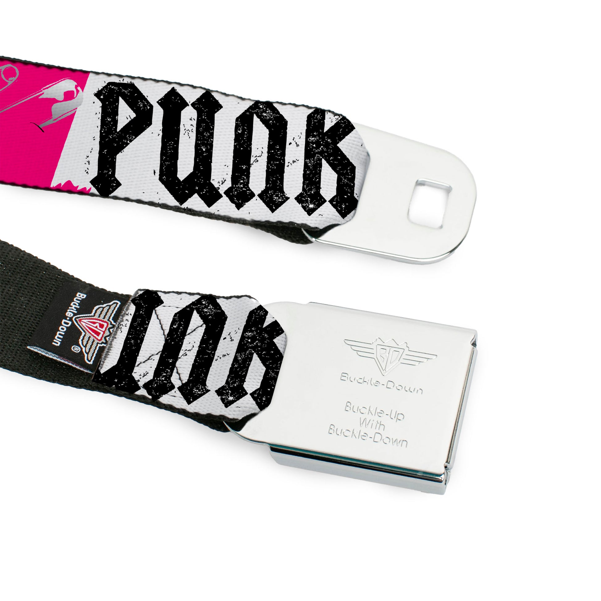 BD Wings Logo CLOSE-UP Full Color Black Silver Seatbelt Belt - Punk Princess w/Zippers & Skulls Webbing Seatbelt Belts Buckle-Down