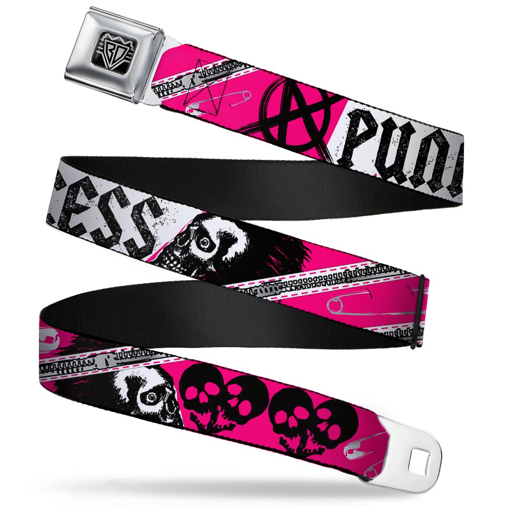 BD Wings Logo CLOSE-UP Full Color Black Silver Seatbelt Belt - Punk Princess w/Zippers & Skulls Webbing Seatbelt Belts Buckle-Down
