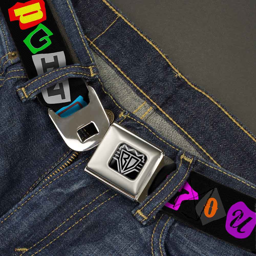BD Wings Logo CLOSE-UP Full Color Black Silver Seatbelt Belt - Punk You Black/Full Color Webbing Seatbelt Belts Buckle-Down