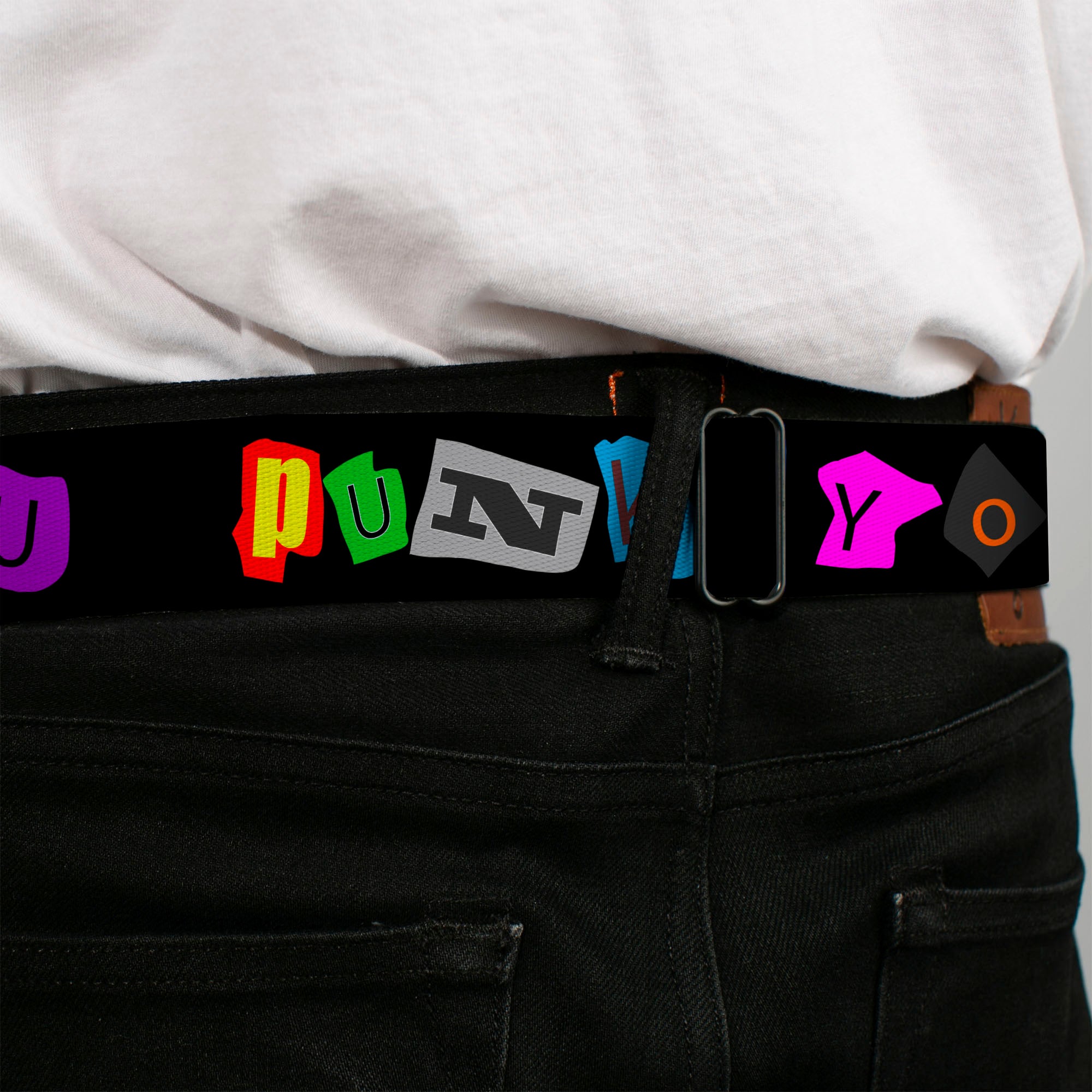 BD Wings Logo CLOSE-UP Full Color Black Silver Seatbelt Belt - Punk You Black/Full Color Webbing Seatbelt Belts Buckle-Down