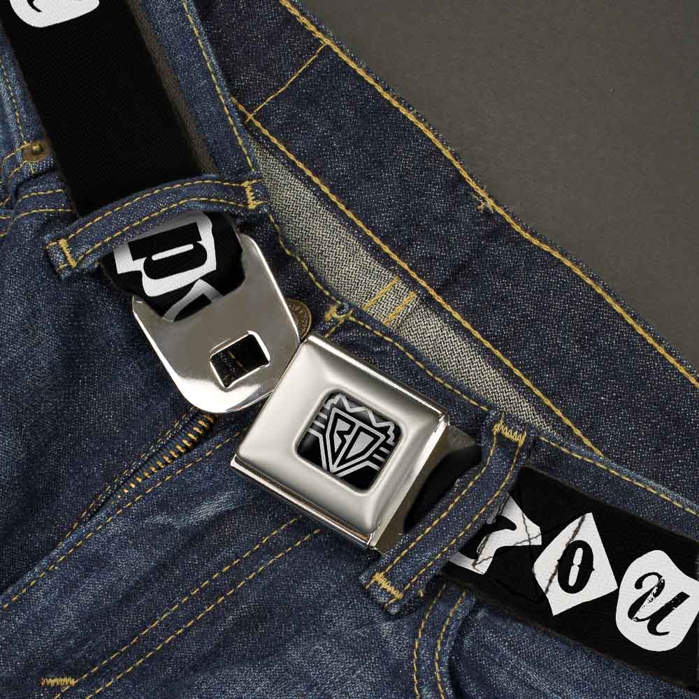 BD Wings Logo CLOSE-UP Full Color Black Silver Seatbelt Belt - Punk You Black/White Webbing Seatbelt Belts Buckle-Down