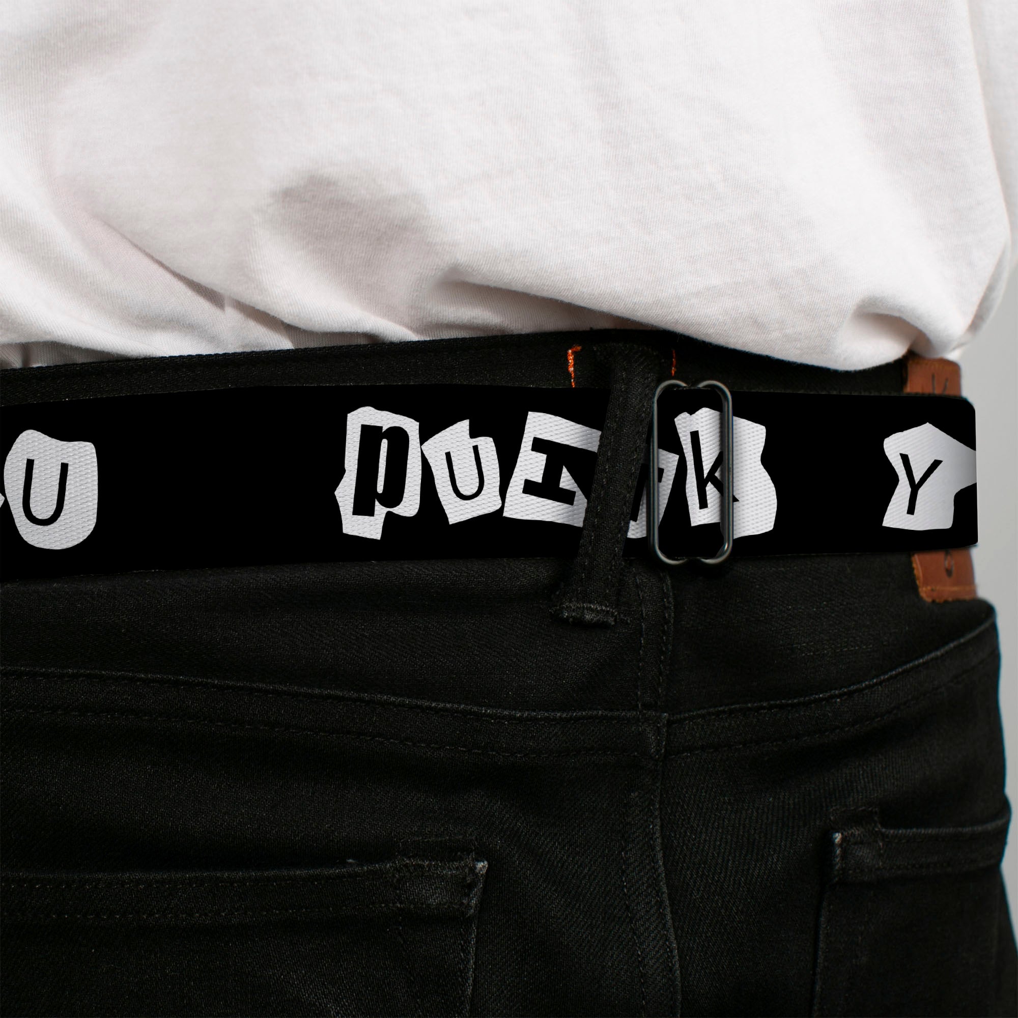 BD Wings Logo CLOSE-UP Full Color Black Silver Seatbelt Belt - Punk You Black/White Webbing Seatbelt Belts Buckle-Down