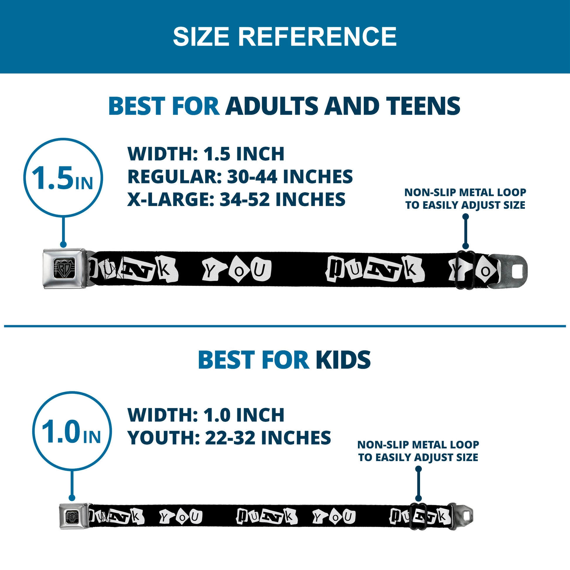 BD Wings Logo CLOSE-UP Full Color Black Silver Seatbelt Belt - Punk You Black/White Webbing Seatbelt Belts Buckle-Down