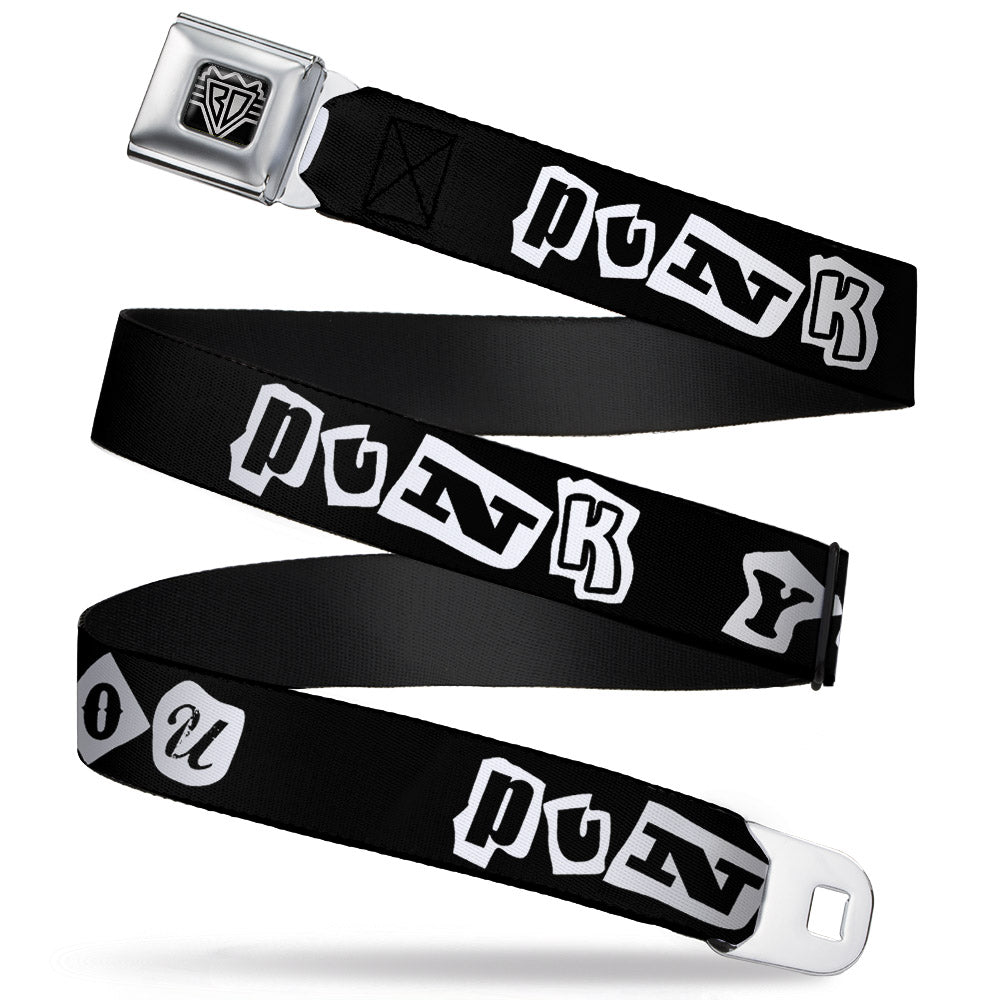 BD Wings Logo CLOSE-UP Full Color Black Silver Seatbelt Belt - Punk You Black/White Webbing Seatbelt Belts Buckle-Down