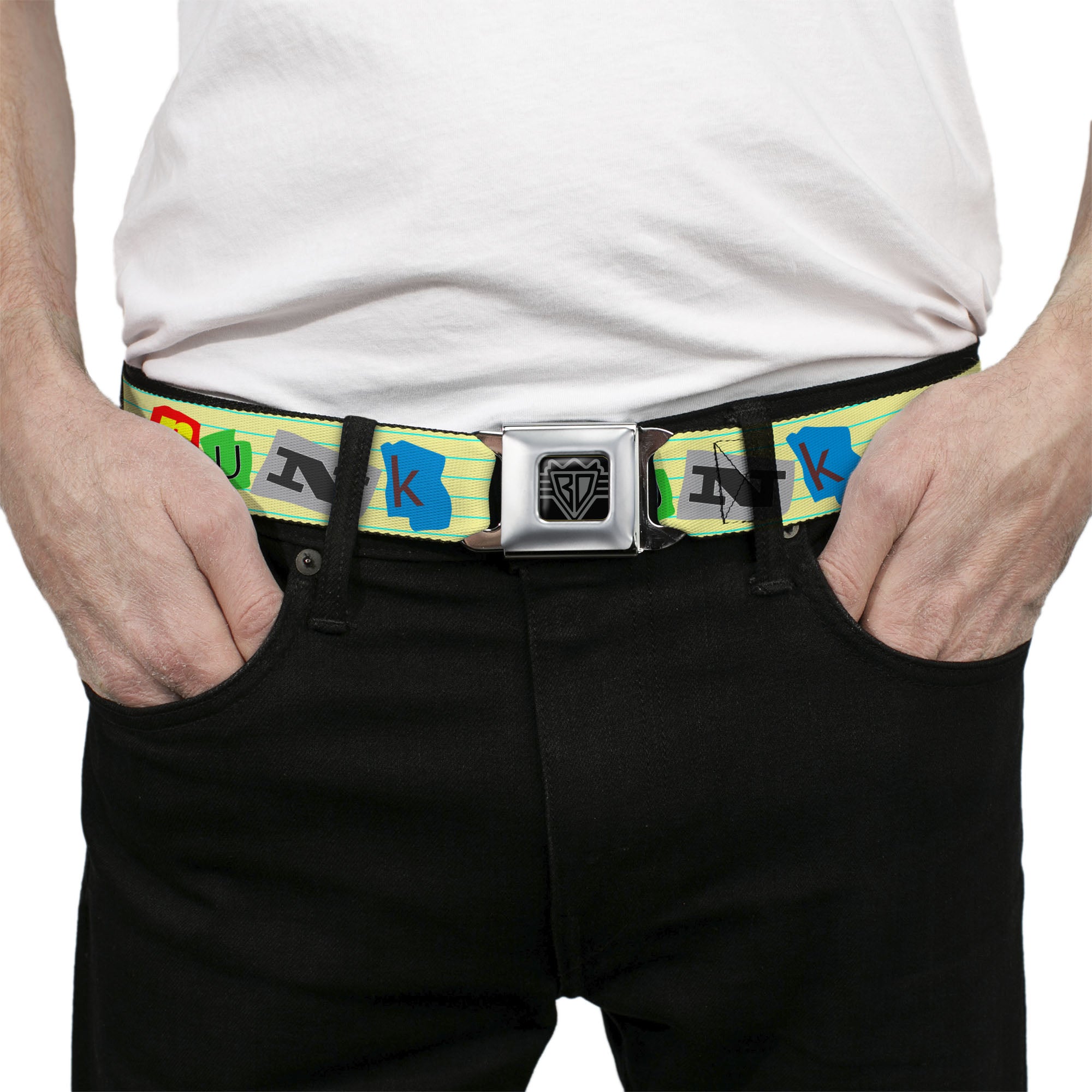 BD Wings Logo CLOSE-UP Full Color Black Silver Seatbelt Belt - Punk You Legal Pad/Full Color Webbing Seatbelt Belts Buckle-Down