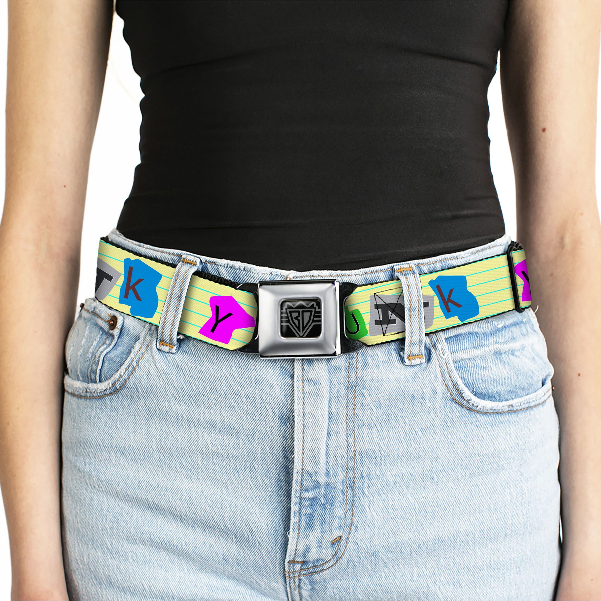 BD Wings Logo CLOSE-UP Full Color Black Silver Seatbelt Belt - Punk You Legal Pad/Full Color Webbing Seatbelt Belts Buckle-Down