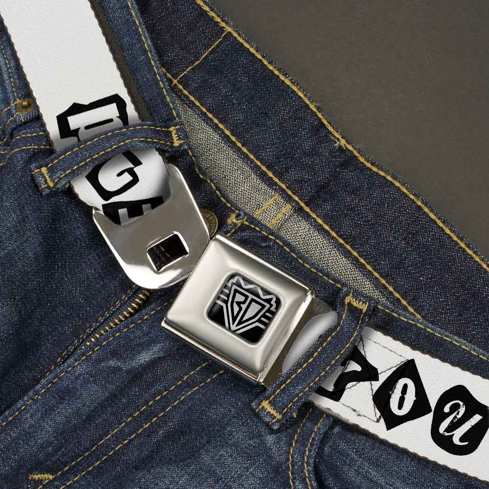 BD Wings Logo CLOSE-UP Full Color Black Silver Seatbelt Belt - Punk You White/Black Webbing Seatbelt Belts Buckle-Down