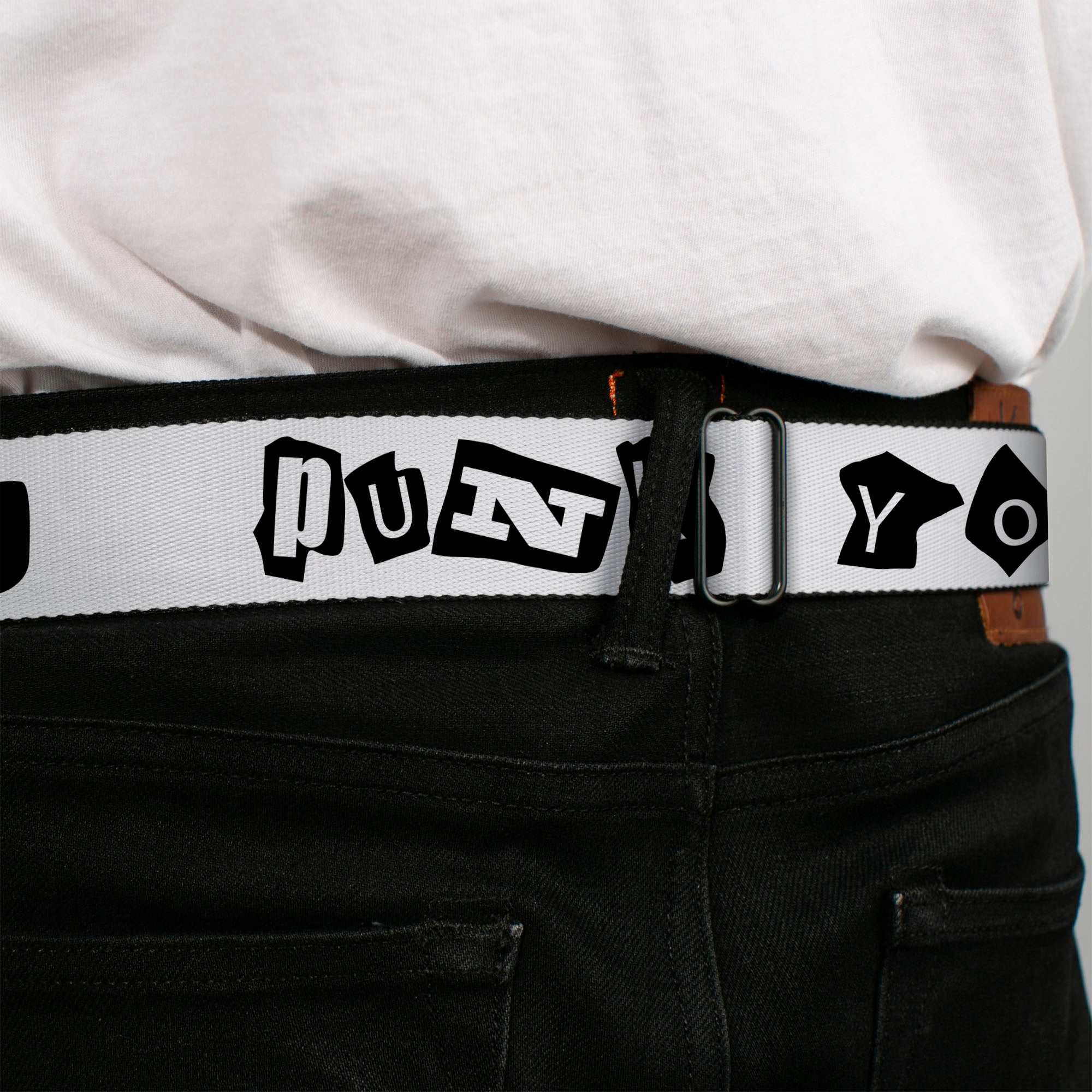 BD Wings Logo CLOSE-UP Full Color Black Silver Seatbelt Belt - Punk You White/Black Webbing Seatbelt Belts Buckle-Down