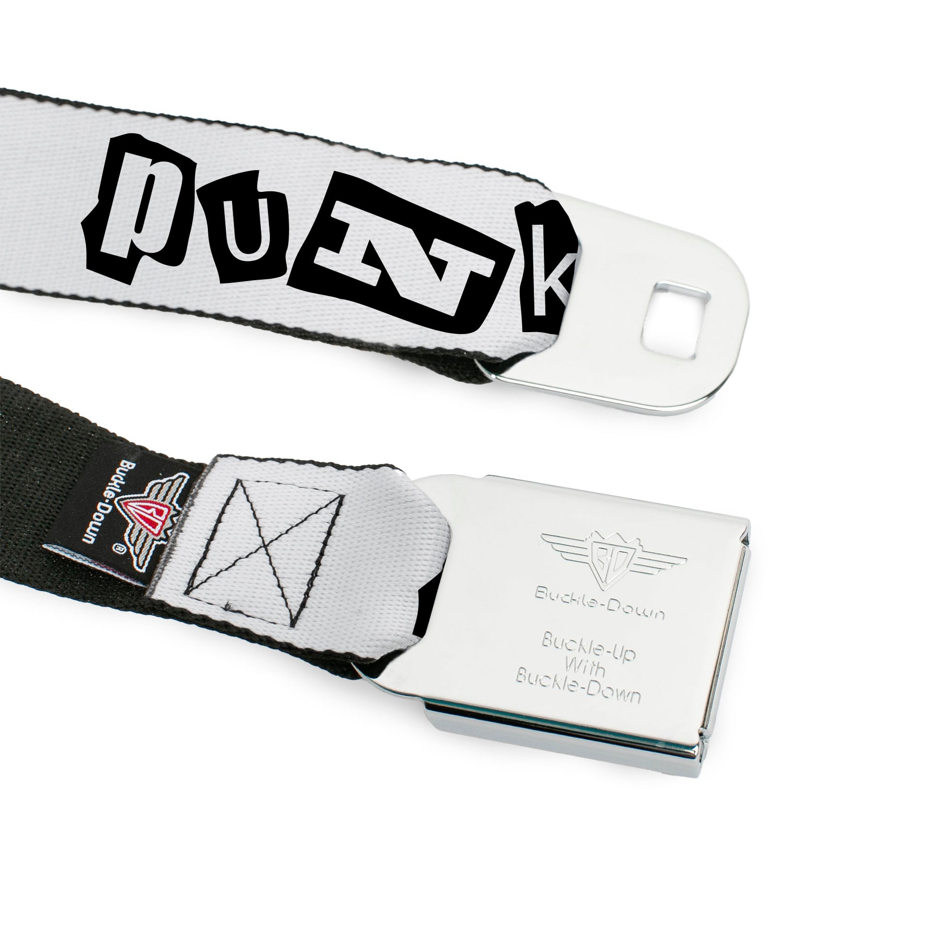 BD Wings Logo CLOSE-UP Full Color Black Silver Seatbelt Belt - Punk You White/Black Webbing Seatbelt Belts Buckle-Down