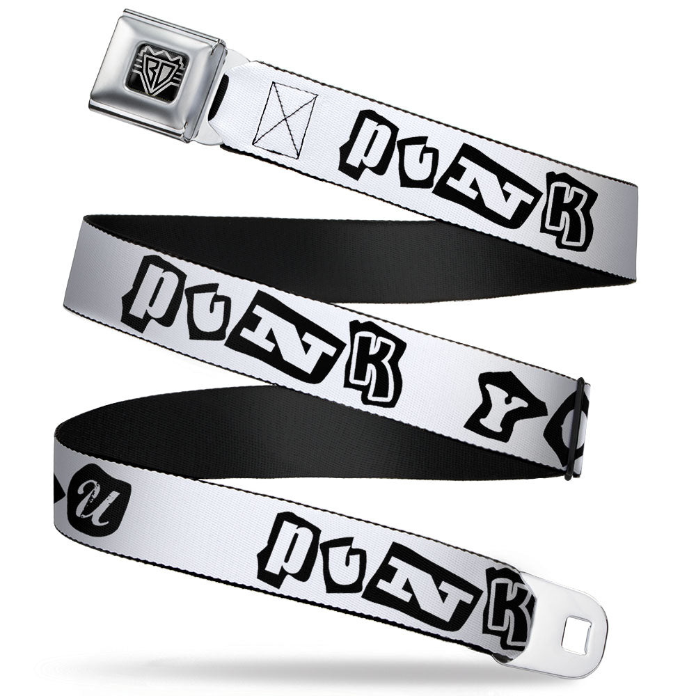 BD Wings Logo CLOSE-UP Full Color Black Silver Seatbelt Belt - Punk You White/Black Webbing Seatbelt Belts Buckle-Down
