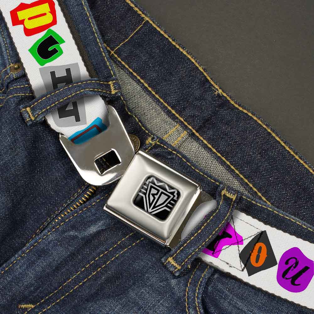 BD Wings Logo CLOSE-UP Full Color Black Silver Seatbelt Belt - Punk You White/Full Color Webbing Seatbelt Belts Buckle-Down