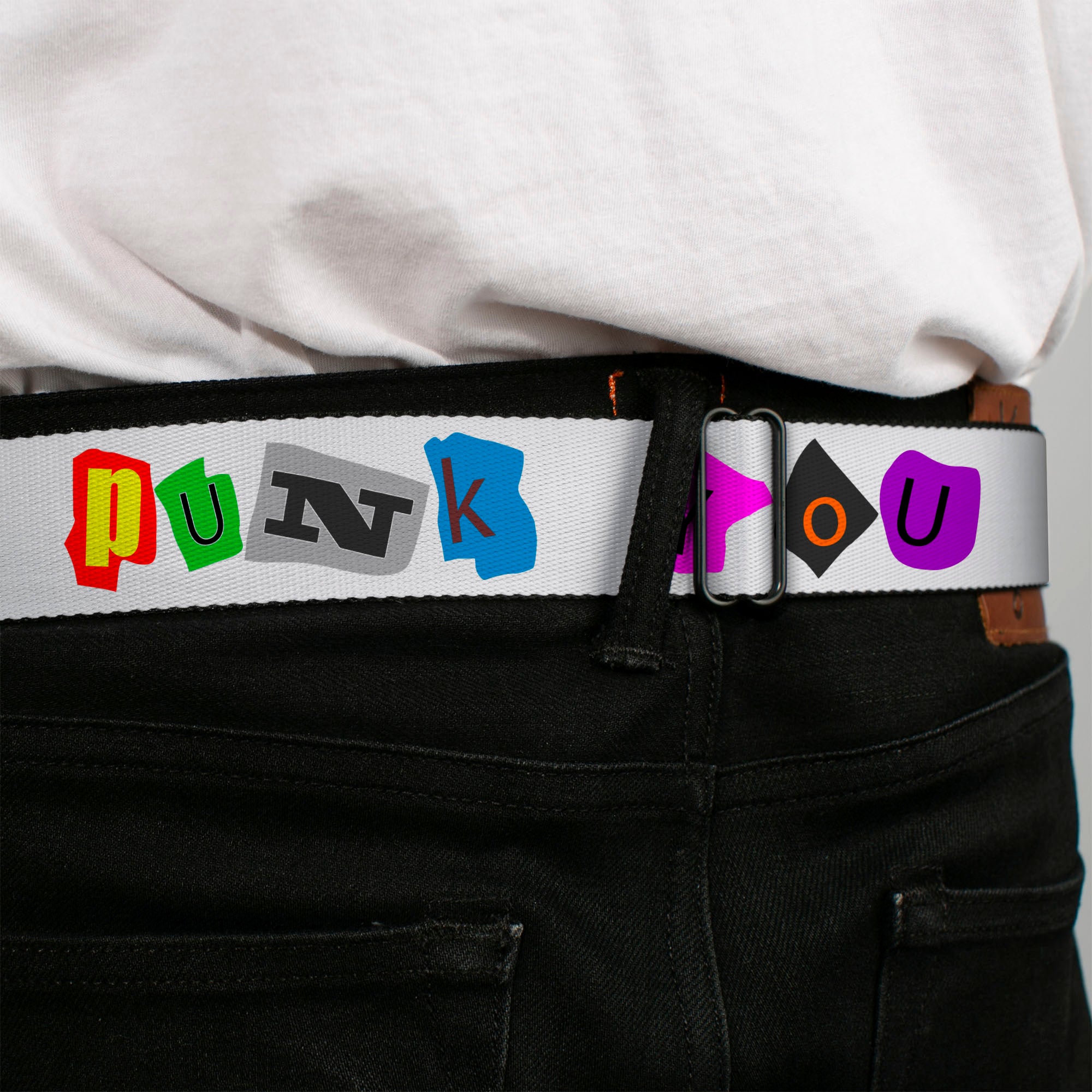 BD Wings Logo CLOSE-UP Full Color Black Silver Seatbelt Belt - Punk You White/Full Color Webbing Seatbelt Belts Buckle-Down