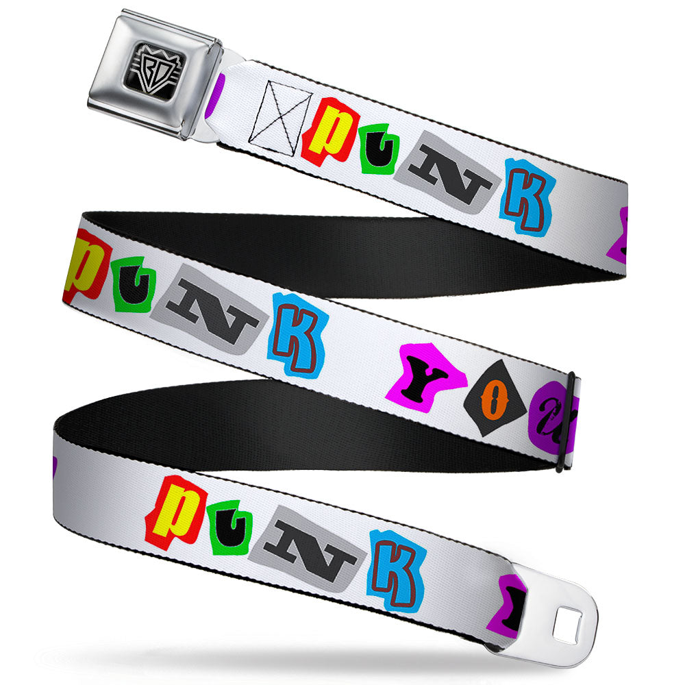 BD Wings Logo CLOSE-UP Full Color Black Silver Seatbelt Belt - Punk You White/Full Color Webbing Seatbelt Belts Buckle-Down