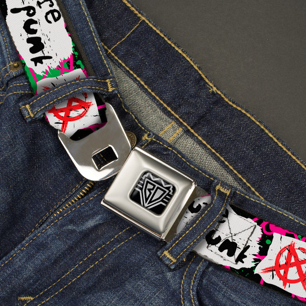 BD Wings Logo CLOSE-UP Full Color Black Silver Seatbelt Belt - Pure Punk w/Safety Pins Black/Fuchsia/White Webbing Seatbelt Belts Buckle-Down