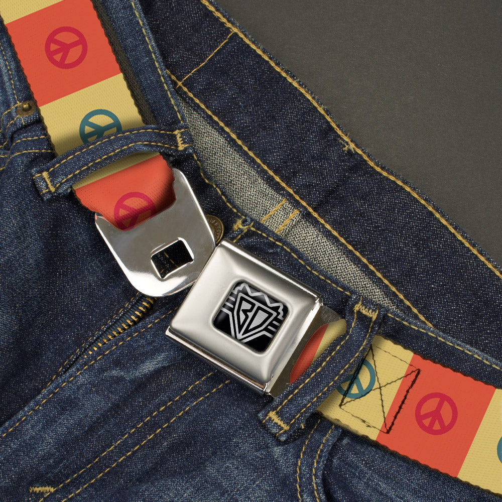 BD Wings Logo CLOSE-UP Full Color Black Silver Seatbelt Belt - Peace Blocks Red/Yellow/Blue Webbing Seatbelt Belts Buckle-Down
