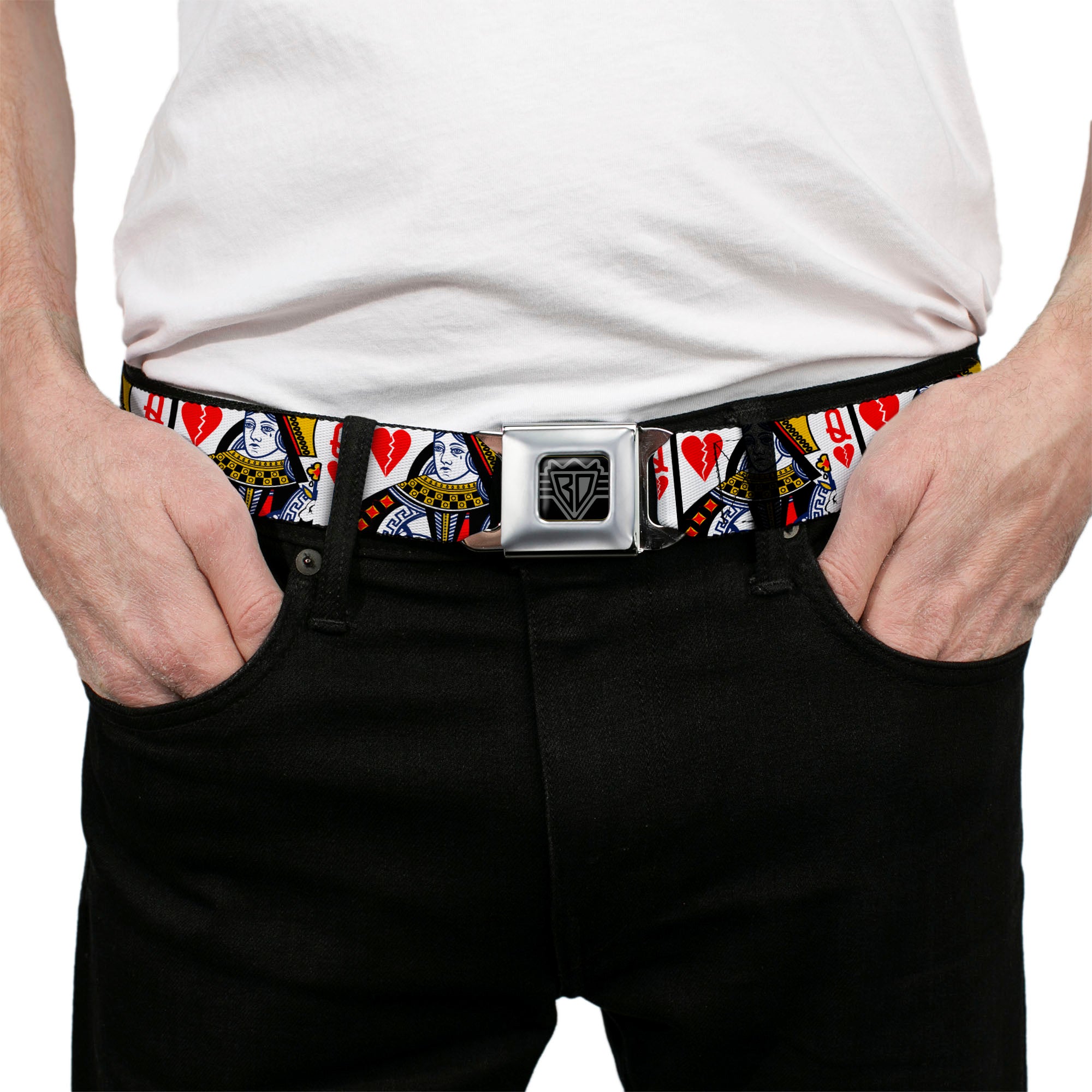 BD Wings Logo CLOSE-UP Full Color Black Silver Seatbelt Belt - Queen of Broken Hearts Webbing Seatbelt Belts Buckle-Down