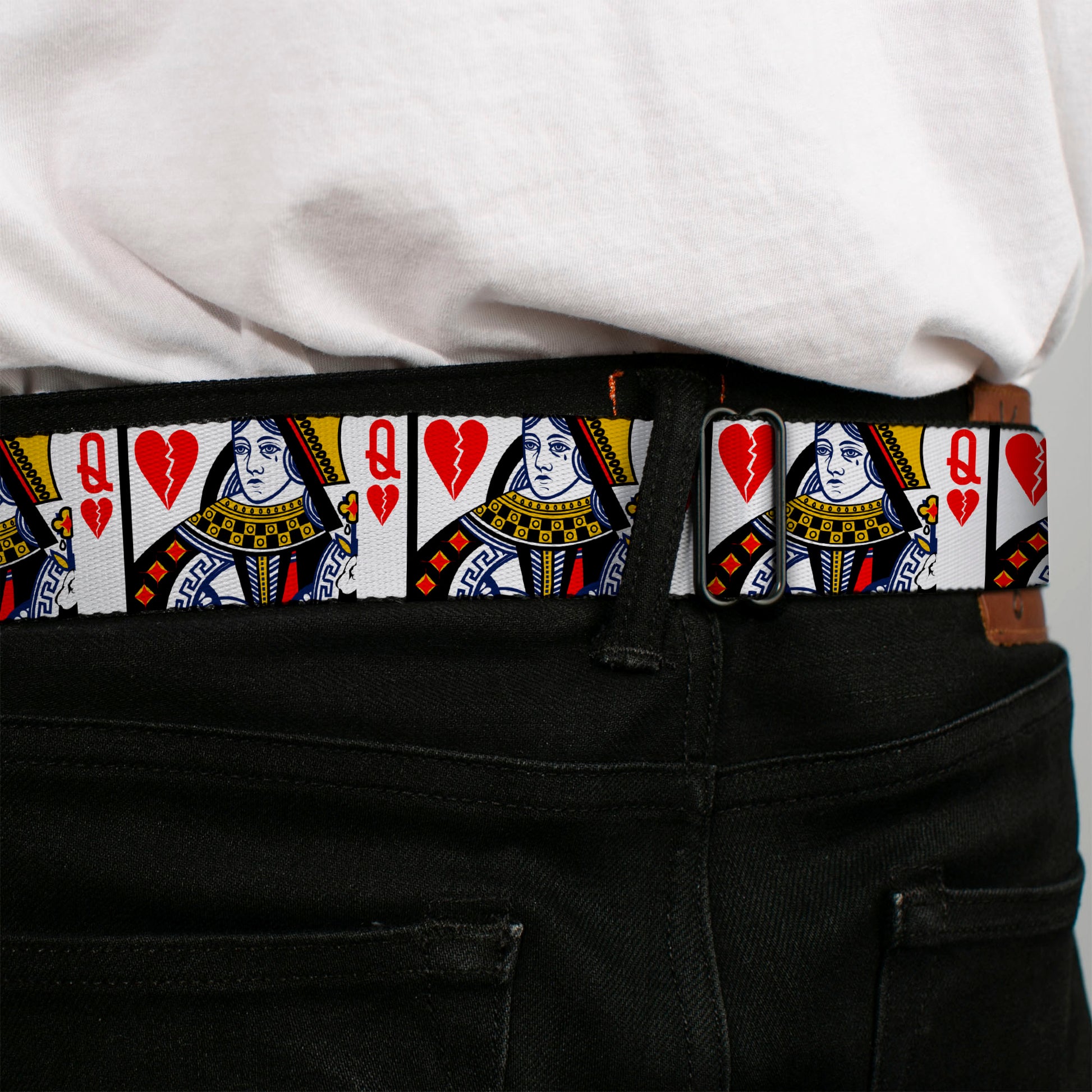 BD Wings Logo CLOSE-UP Full Color Black Silver Seatbelt Belt - Queen of Broken Hearts Webbing Seatbelt Belts Buckle-Down
