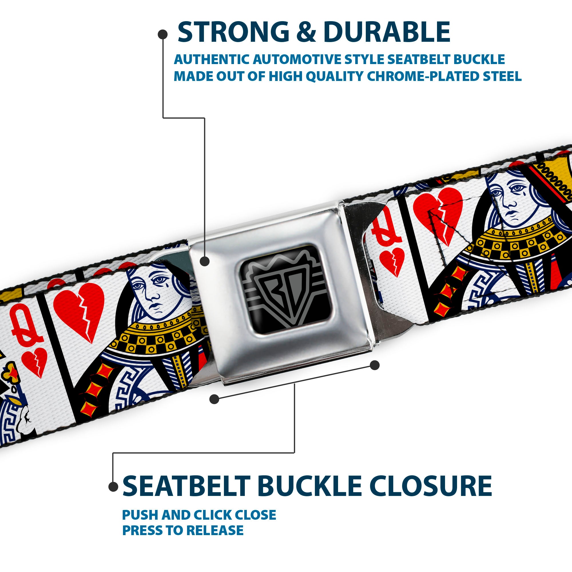 BD Wings Logo CLOSE-UP Full Color Black Silver Seatbelt Belt - Queen of Broken Hearts Webbing Seatbelt Belts Buckle-Down