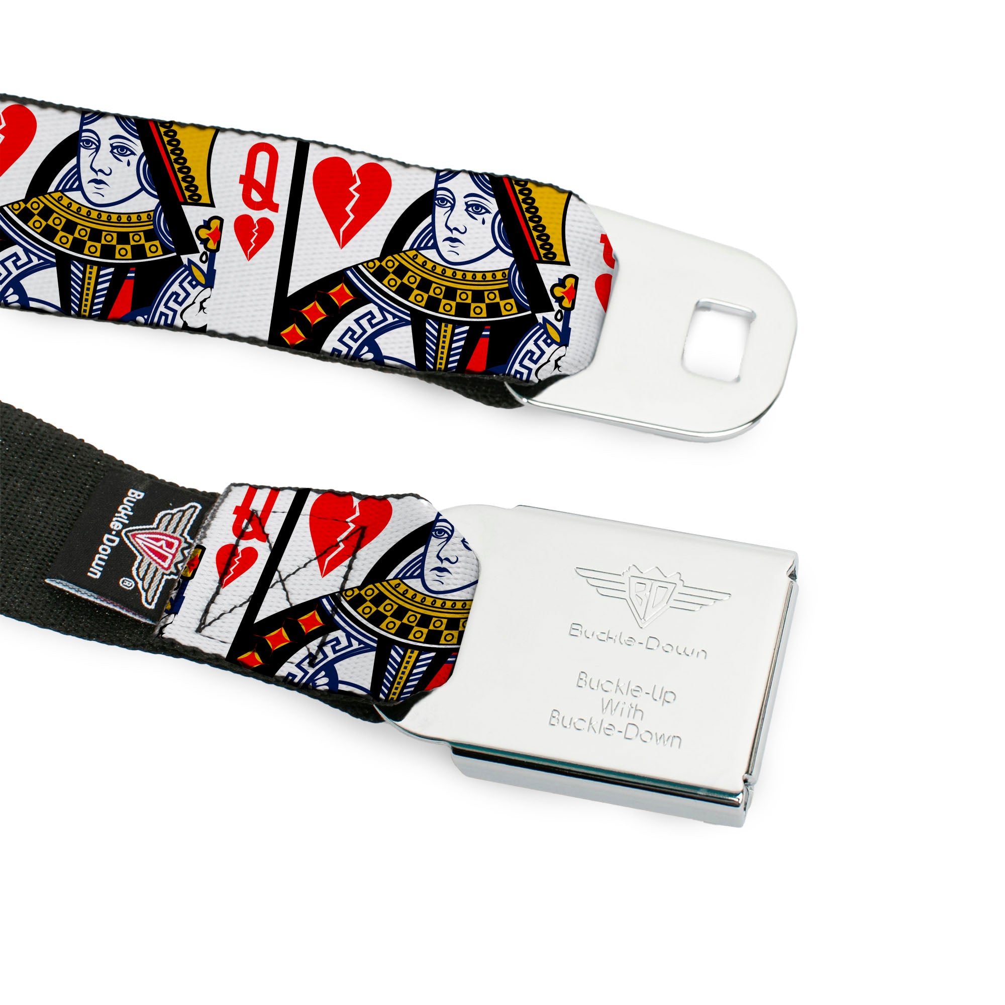 BD Wings Logo CLOSE-UP Full Color Black Silver Seatbelt Belt - Queen of Broken Hearts Webbing Seatbelt Belts Buckle-Down
