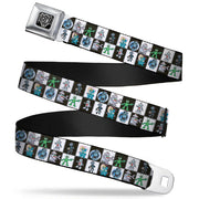 BD Wings Logo CLOSE-UP Full Color Black Silver Seatbelt Belt - Robot Checkers Black/White Webbing Seatbelt Belts Buckle-Down