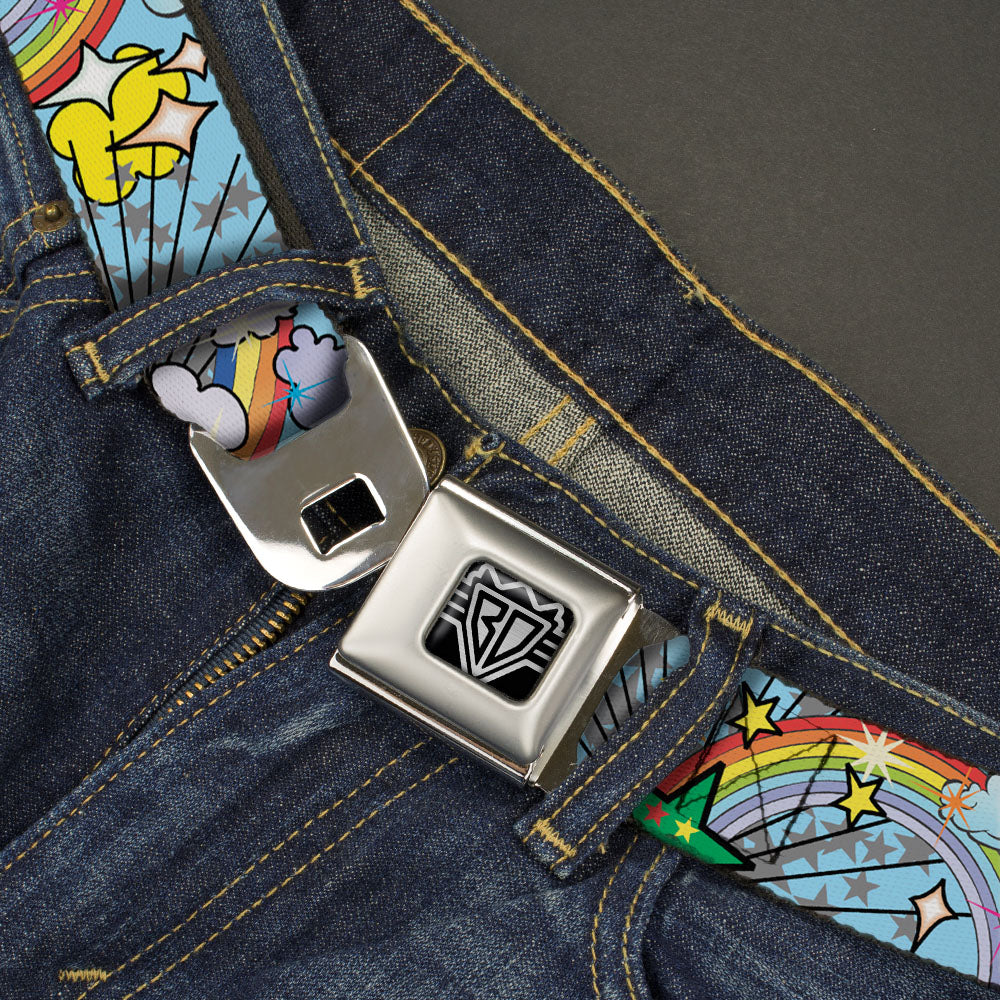 BD Wings Logo CLOSE-UP Full Color Black Silver Seatbelt Belt - Rainbow Cloud Stars Baby Blue Webbing Seatbelt Belts Buckle-Down