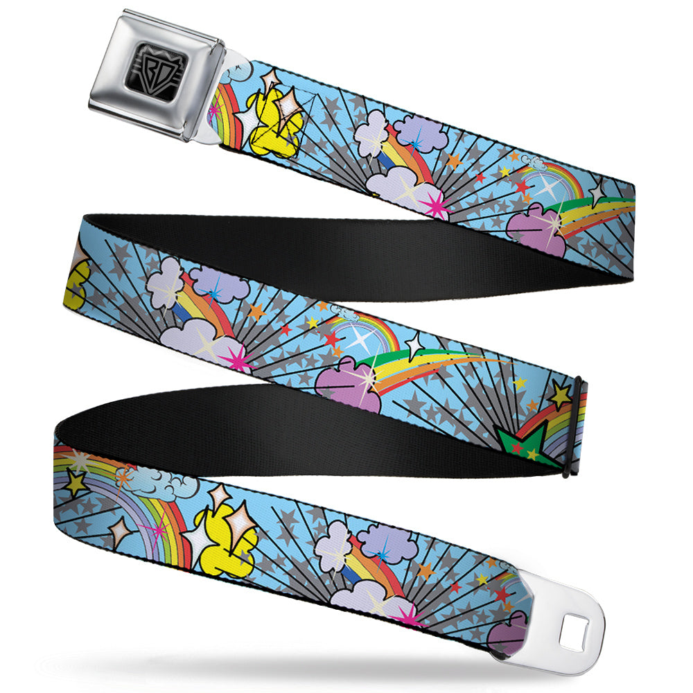 BD Wings Logo CLOSE-UP Full Color Black Silver Seatbelt Belt - Rainbow Cloud Stars Baby Blue Webbing Seatbelt Belts Buckle-Down