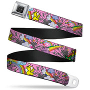 BD Wings Logo CLOSE-UP Full Color Black Silver Seatbelt Belt - Rainbow Cloud Stars Pink Webbing Seatbelt Belts Buckle-Down