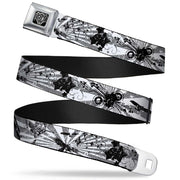 BD Wings Logo CLOSE-UP Full Color Black Silver Seatbelt Belt - Rising Sun White/Gray Webbing Seatbelt Belts Buckle-Down