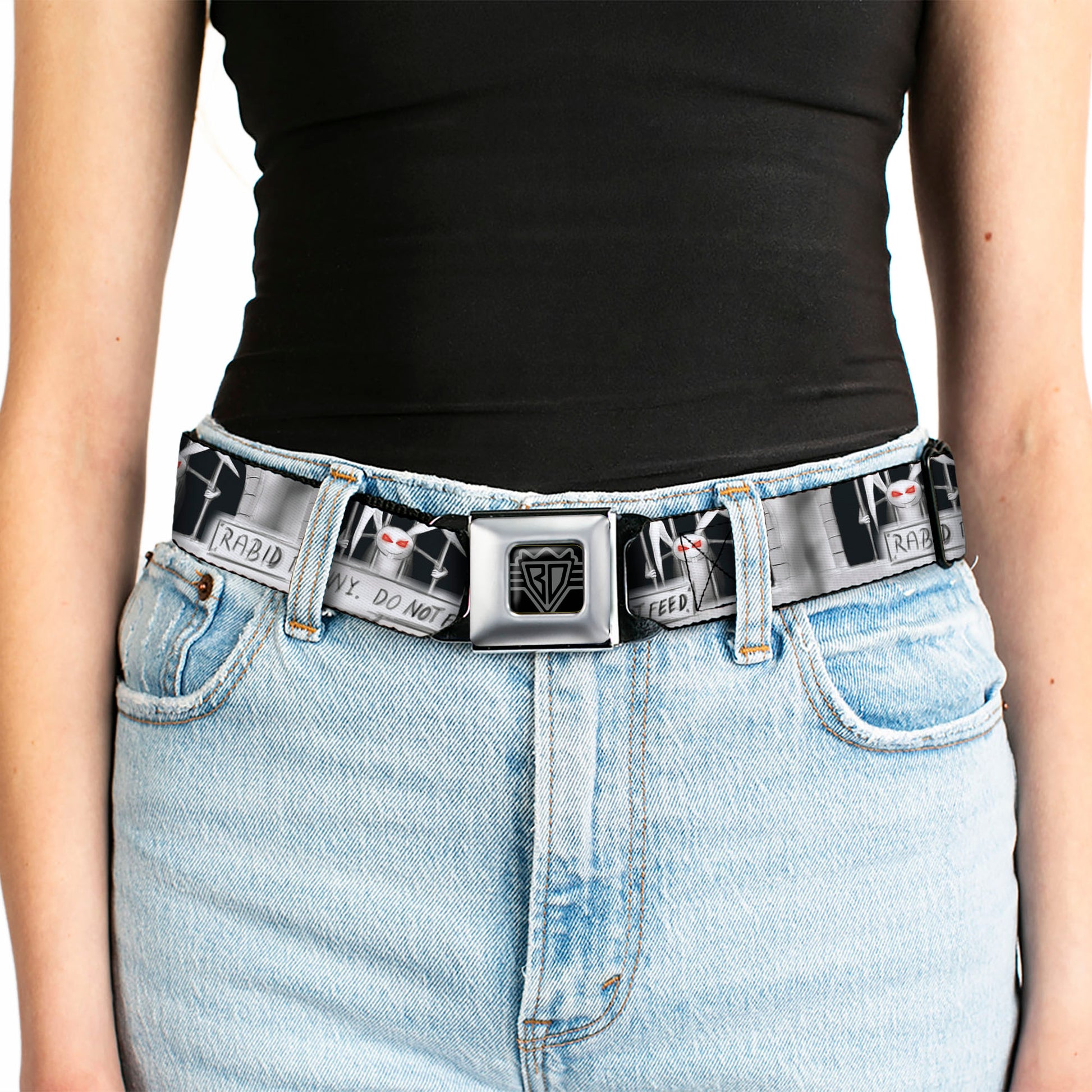 BD Wings Logo CLOSE-UP Full Color Black Silver Seatbelt Belt - Rabid Bunny Webbing Seatbelt Belts Buckle-Down