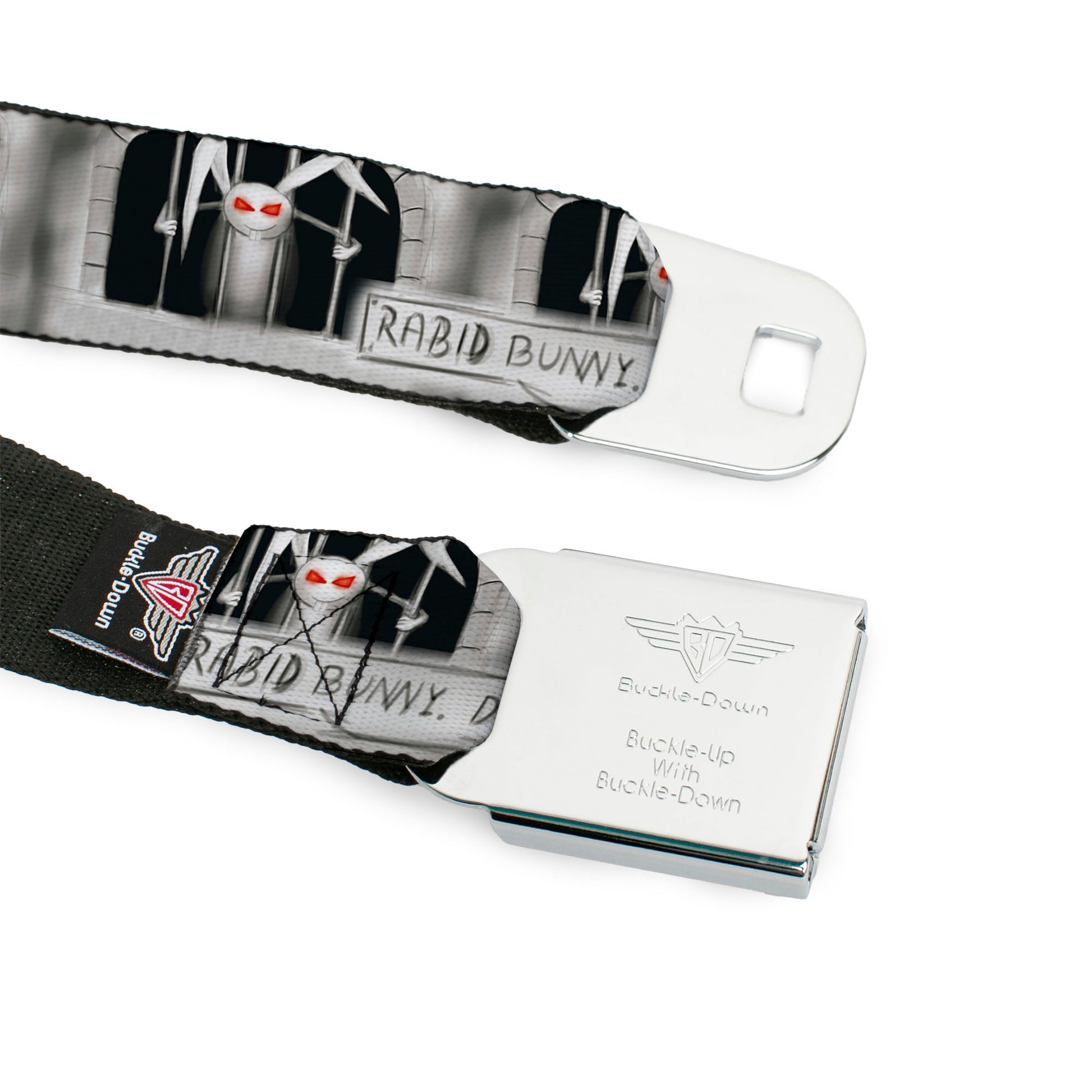 BD Wings Logo CLOSE-UP Full Color Black Silver Seatbelt Belt - Rabid Bunny Webbing Seatbelt Belts Buckle-Down