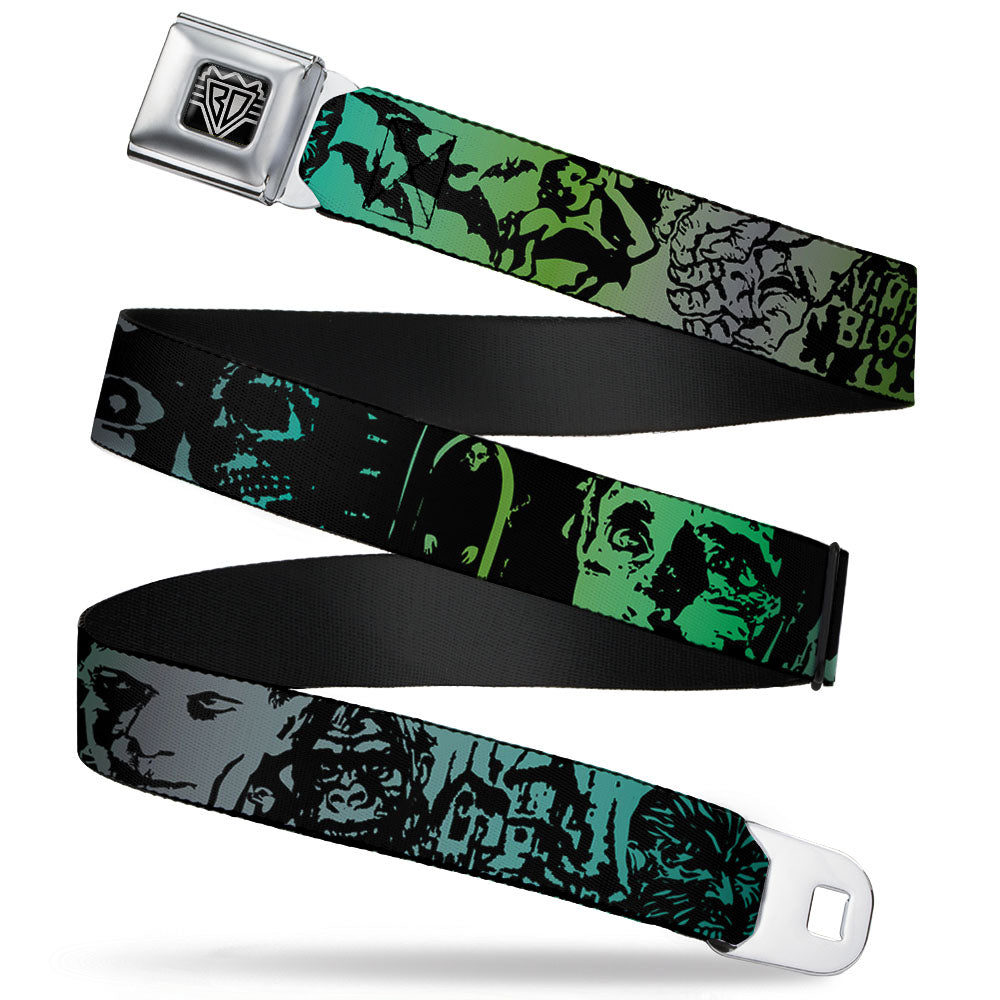 BD Wings Logo CLOSE-UP Full Color Black Silver Seatbelt Belt - Retro Monster Aqua/Black Webbing Seatbelt Belts Buckle-Down