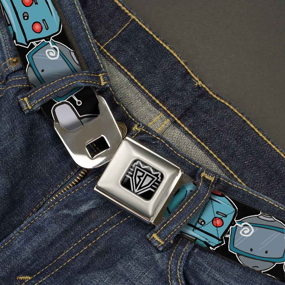 BD Wings Logo CLOSE-UP Full Color Black Silver Seatbelt Belt - Robots CLOSE-UP Black Webbing Seatbelt Belts Buckle-Down