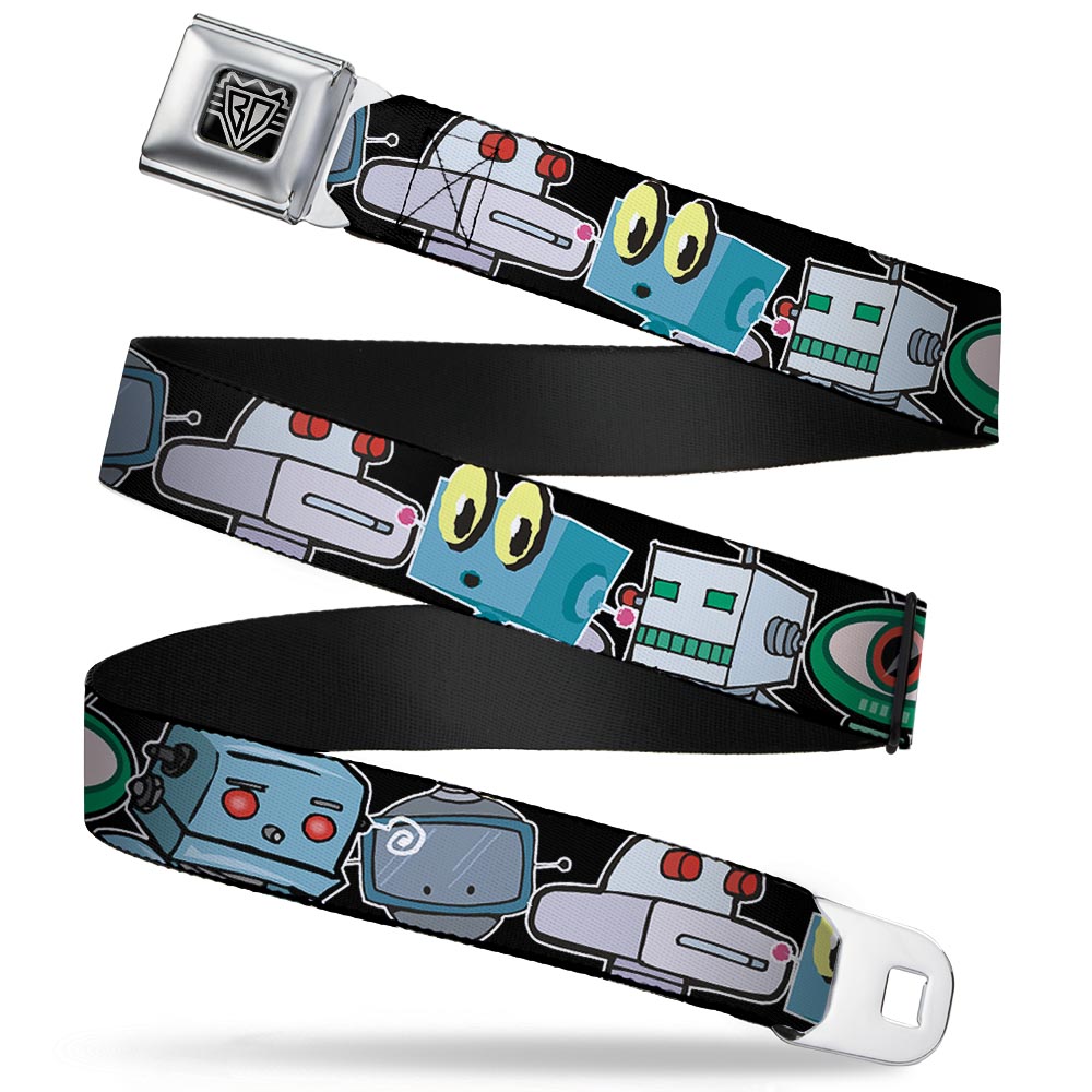BD Wings Logo CLOSE-UP Full Color Black Silver Seatbelt Belt - Robots CLOSE-UP Black Webbing Seatbelt Belts Buckle-Down