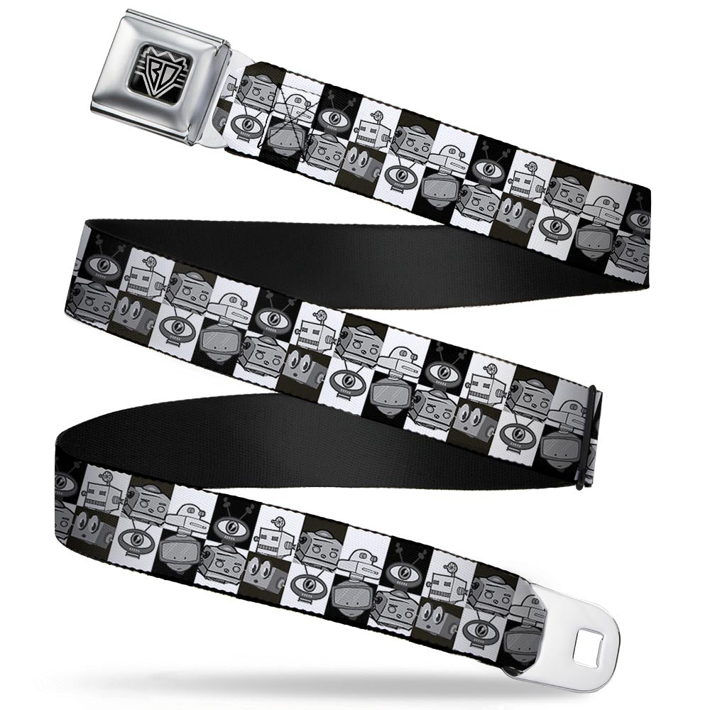 BD Wings Logo CLOSE-UP Full Color Black Silver Seatbelt Belt - Robot Heads Checkers Black/White Webbing Seatbelt Belts Buckle-Down