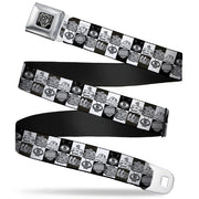 BD Wings Logo CLOSE-UP Full Color Black Silver Seatbelt Belt - Robot Heads Checkers Black/White Webbing Seatbelt Belts Buckle-Down