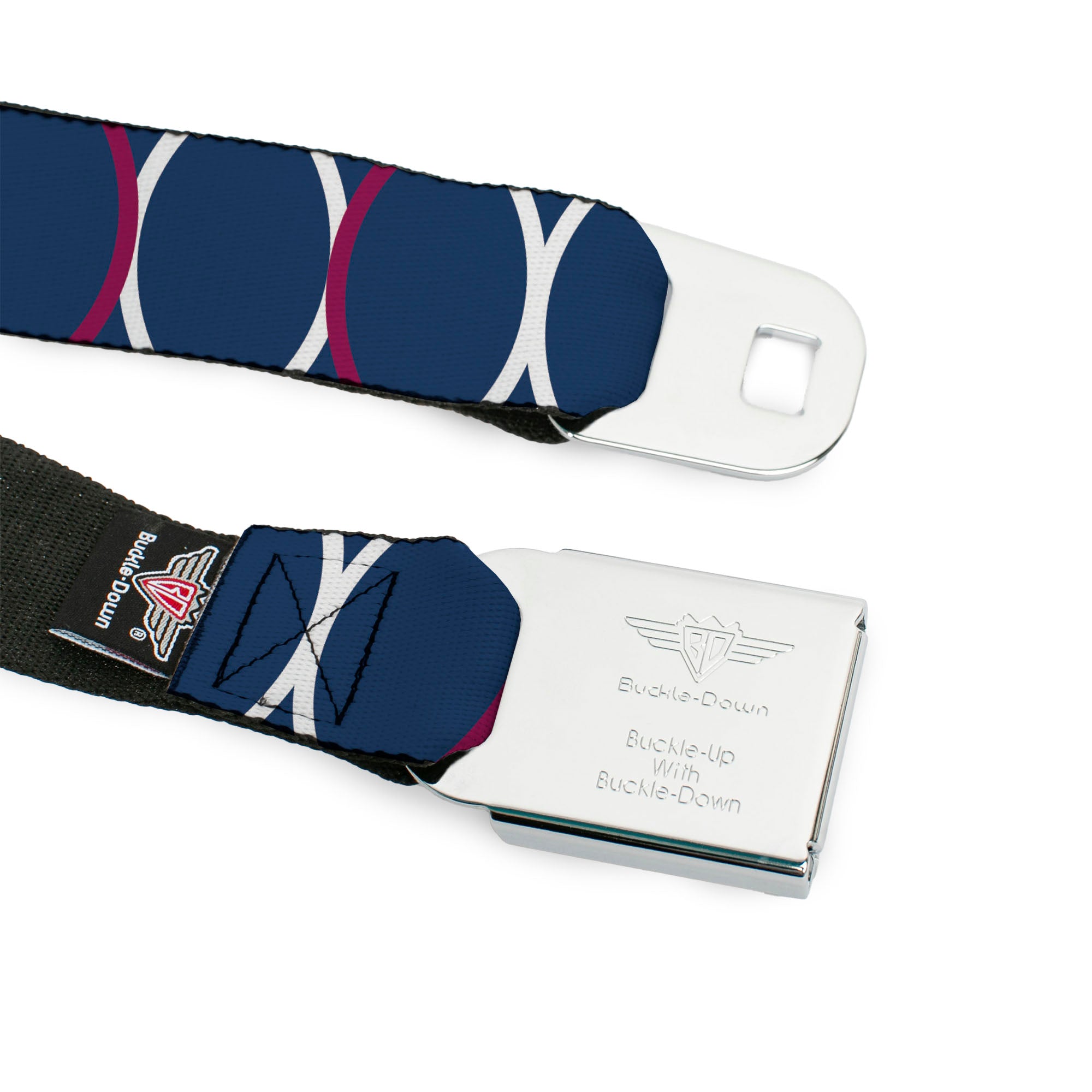 BD Wings Logo CLOSE-UP Full Color Black Silver Seatbelt Belt - Rings Turquoise/White/Fuchsia Webbing Seatbelt Belts Buckle-Down