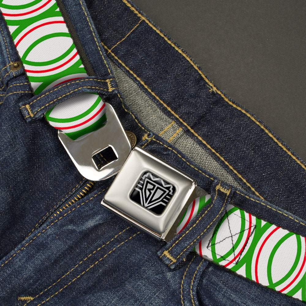 BD Wings Logo CLOSE-UP Full Color Black Silver Seatbelt Belt - Rings White/Green/Red Webbing Seatbelt Belts Buckle-Down