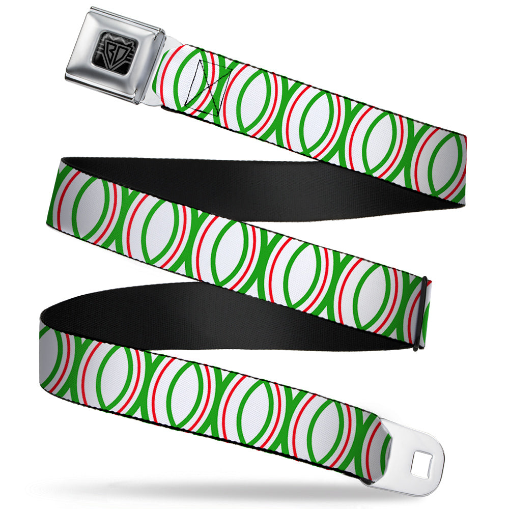 BD Wings Logo CLOSE-UP Full Color Black Silver Seatbelt Belt - Rings White/Green/Red Webbing Seatbelt Belts Buckle-Down
