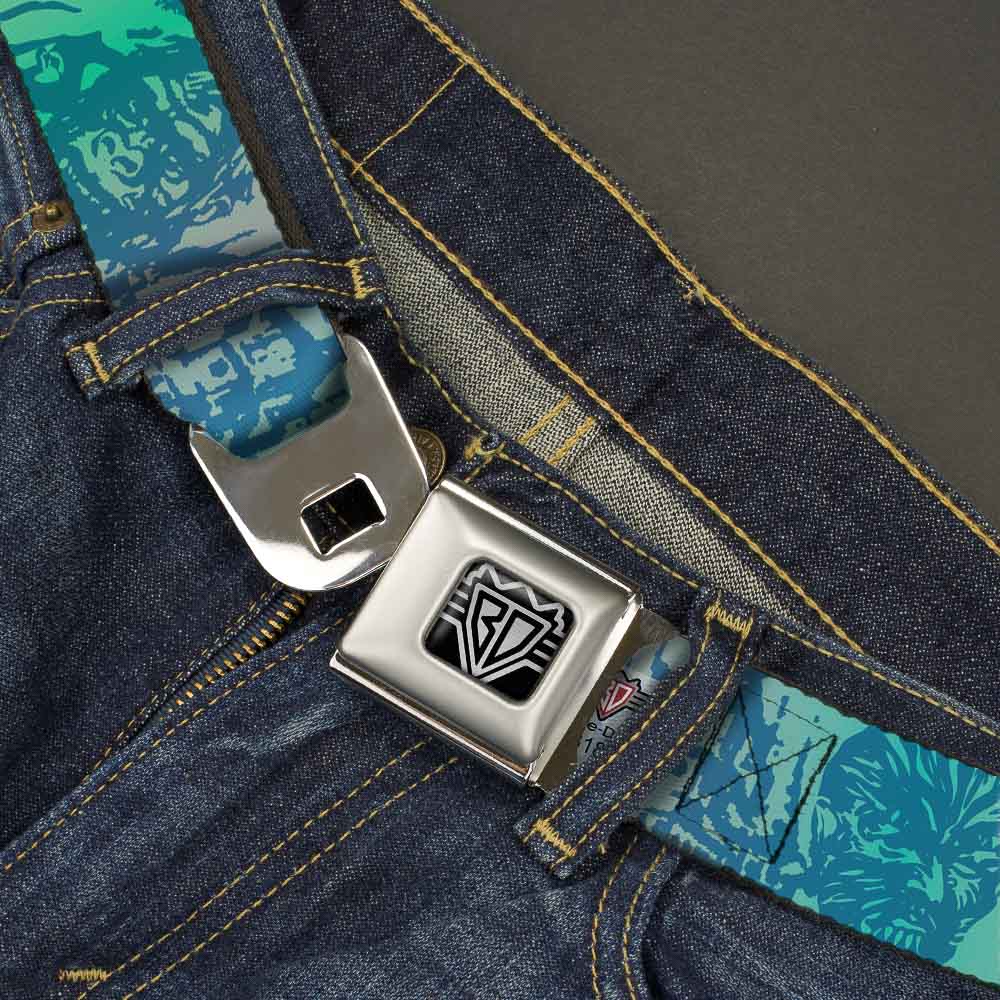 BD Wings Logo CLOSE-UP Full Color Black Silver Seatbelt Belt - Retro Monster Aqua Webbing Seatbelt Belts Buckle-Down