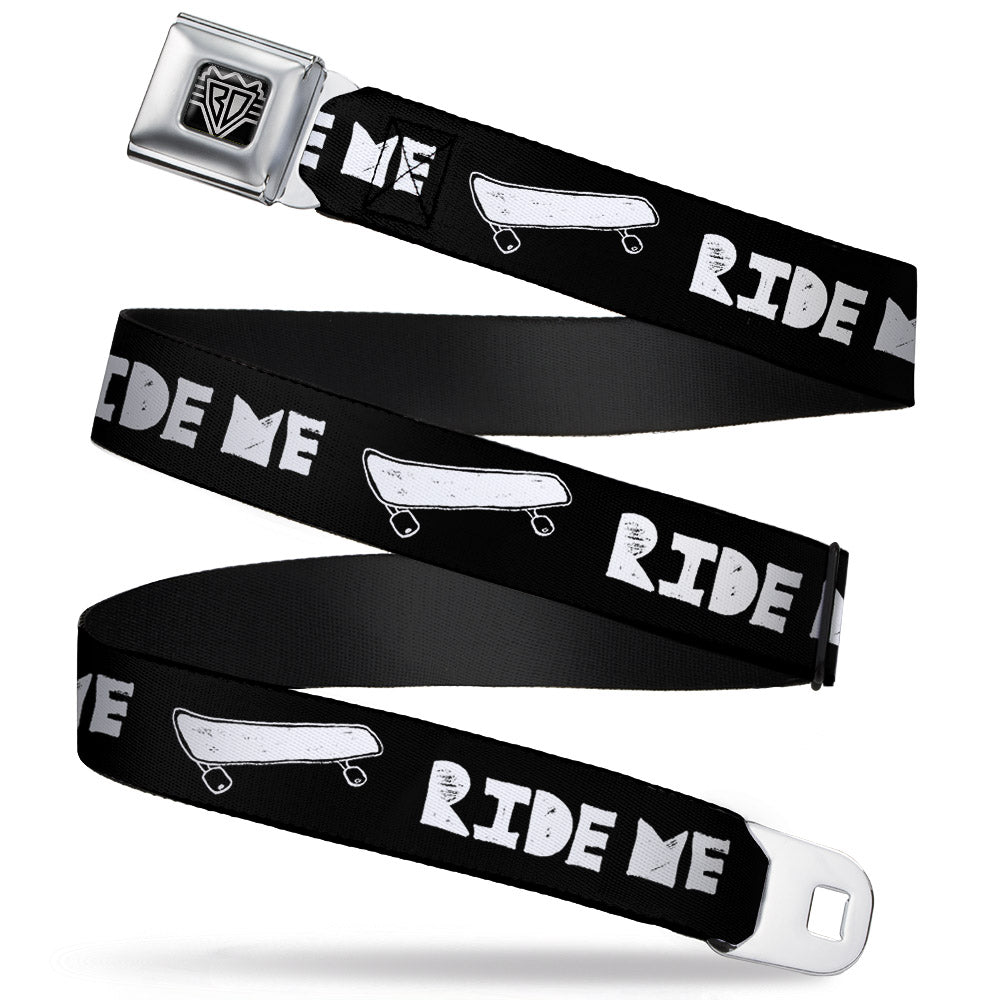 BD Wings Logo CLOSE-UP Full Color Black Silver Seatbelt Belt - RIDE ME Skateboard Black/White Webbing Seatbelt Belts Buckle-Down