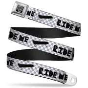 BD Wings Logo CLOSE-UP Full Color Black Silver Seatbelt Belt - RIDE ME Skateboard w/Mini Checker White/Gray/Black Webbing Seatbelt Belts Buckle-Down